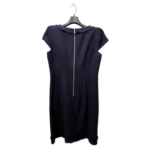 Karl Lagerfeld Paris Short Sleeve V-Neck Frayed Tweed Sheath Dress, Navy, Size 6 - Picture 4 of 5